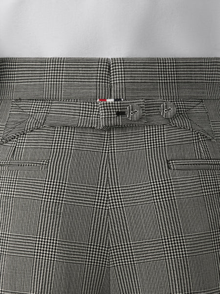 PRINCE OF WALES FRESCO WOOL BACKSTRAP TROUSER BLK/WHT