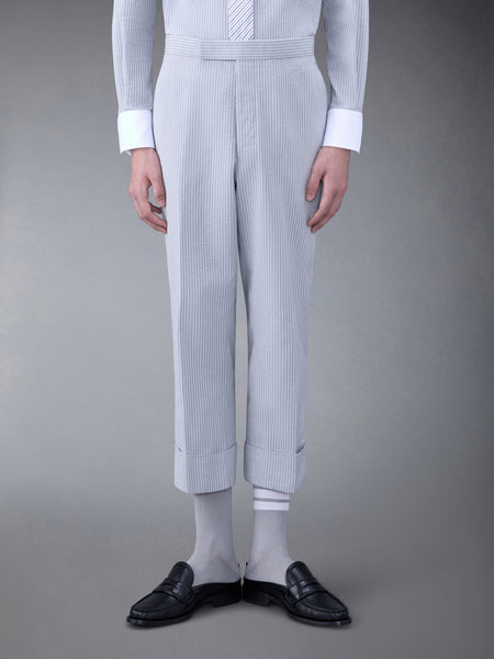 SEERSUCKER LOW RISE BACKSTRAP TROUSER LT GREY