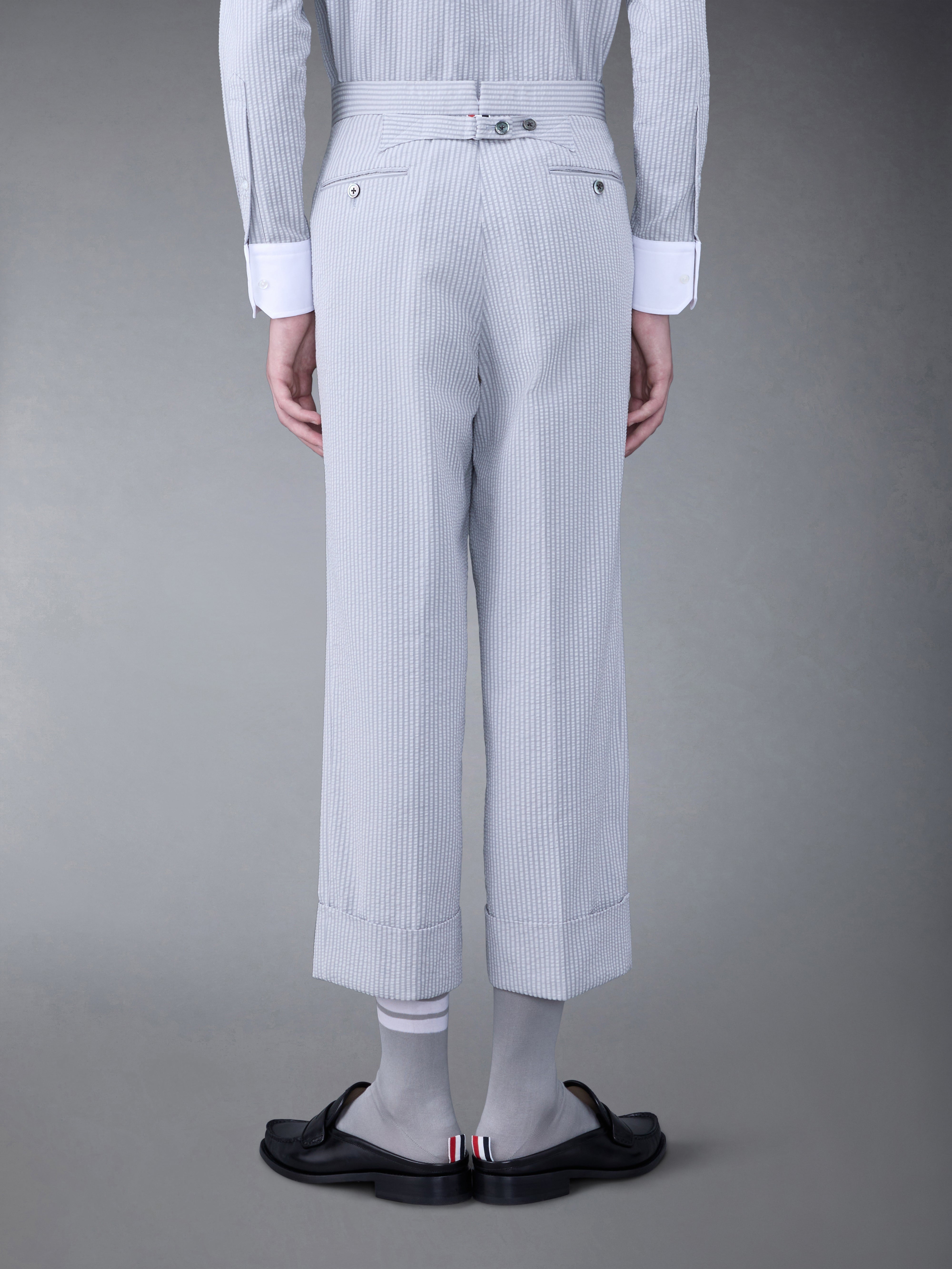 Vintage hermes シアサッカートラウザー シアサッカー ローライズ バックストラップ トラウザー | Thom Browne