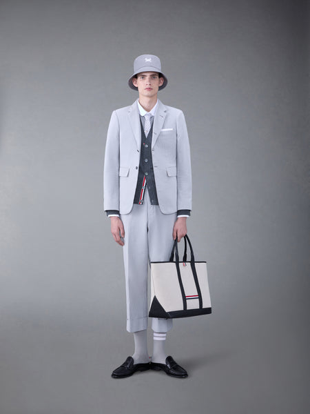 SEERSUCKER LOW RISE BACKSTRAP TROUSER LT GREY