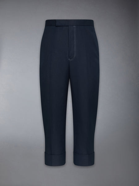 LINEN COTTON LOW RISE BACKSTRAP TROUSER NAVY