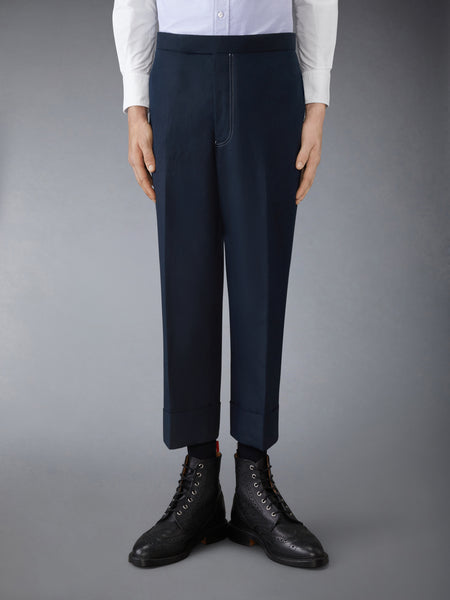 LINEN COTTON LOW RISE BACKSTRAP TROUSER NAVY