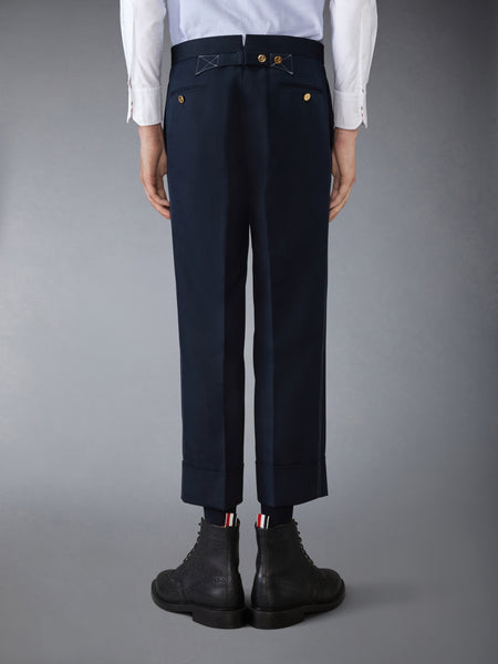 LINEN COTTON LOW RISE BACKSTRAP TROUSER NAVY