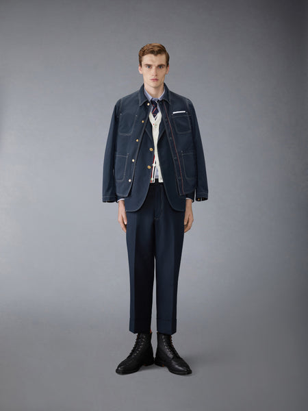 LINEN COTTON LOW RISE BACKSTRAP TROUSER NAVY