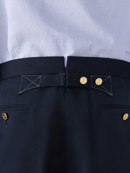 LINEN COTTON LOW RISE BACKSTRAP TROUSER NAVY