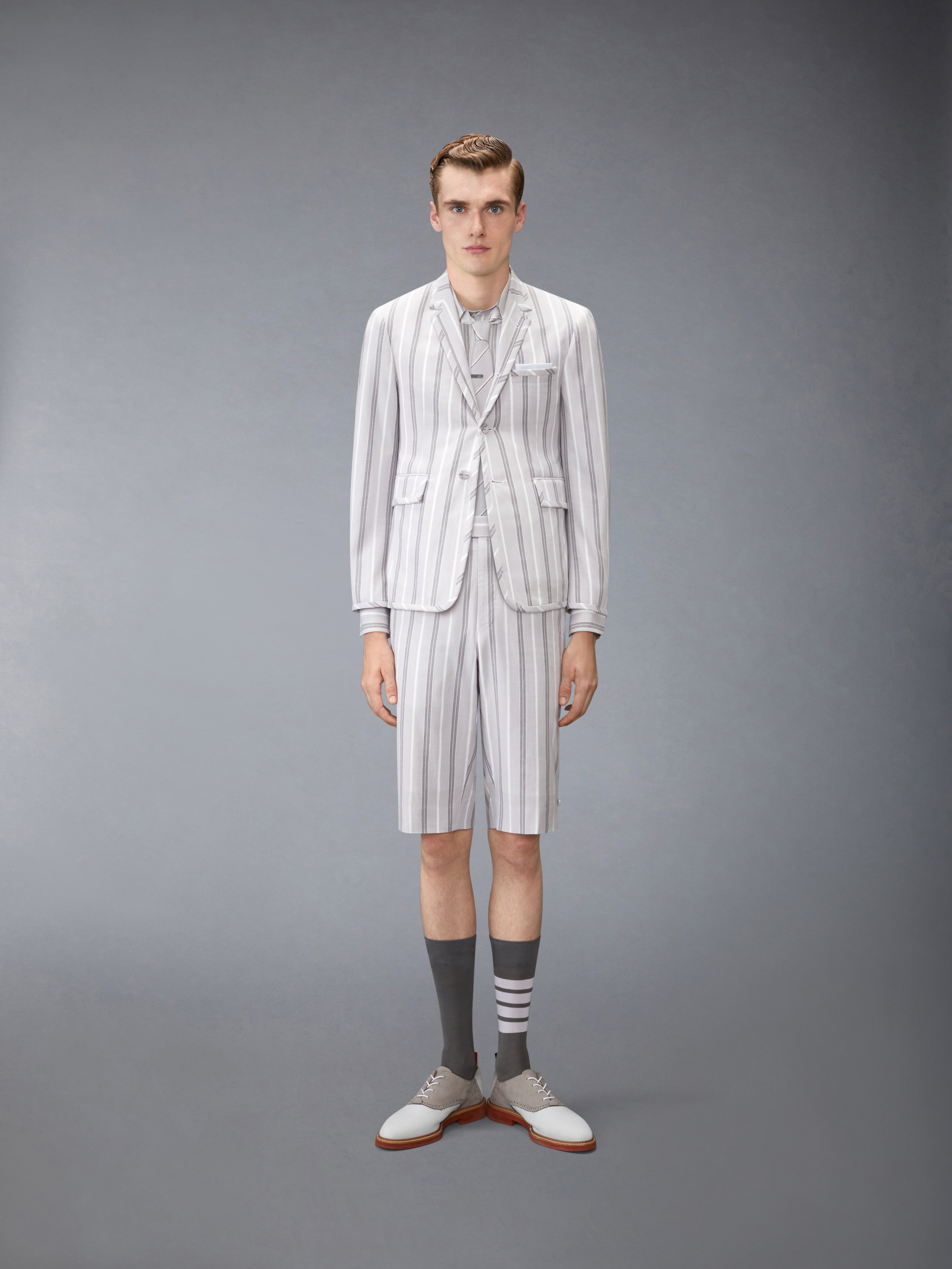 Madras Cotton Repp Stripe Backstrap Shorts | Thom Browne