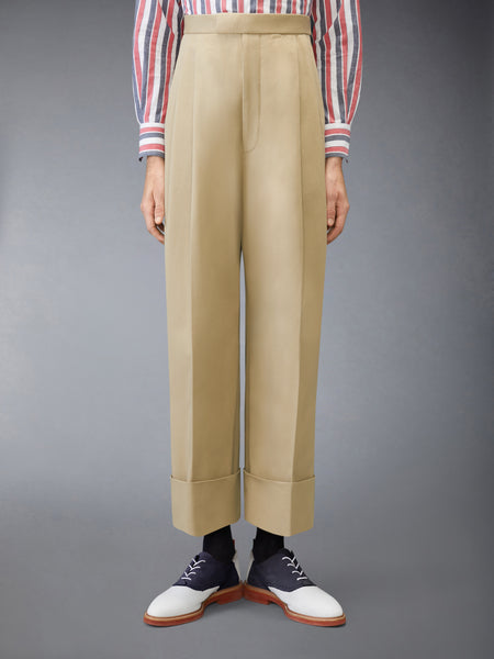 COTTON GABARDINE DOUBLE PLEAT TROUSER KHAKI