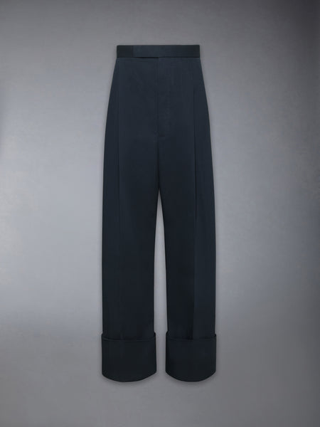 COTTON GABARDINE DOUBLE PLEAT TROUSER NAVY