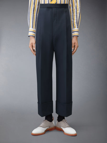 COTTON GABARDINE DOUBLE PLEAT TROUSER NAVY