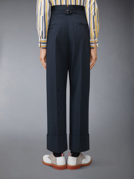 COTTON GABARDINE DOUBLE PLEAT TROUSER NAVY