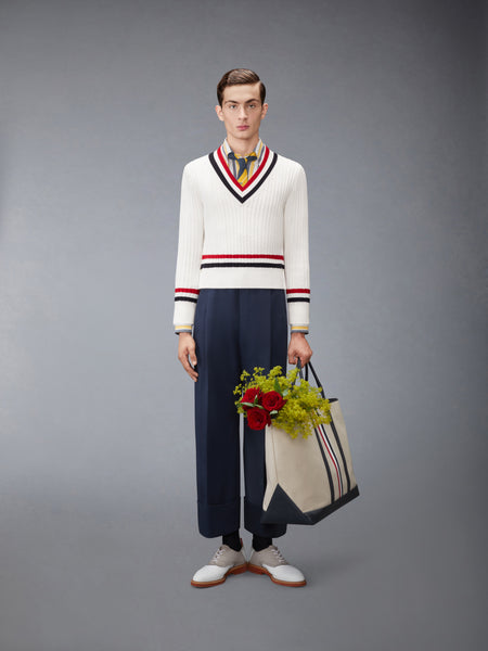 COTTON GABARDINE DOUBLE PLEAT TROUSER NAVY