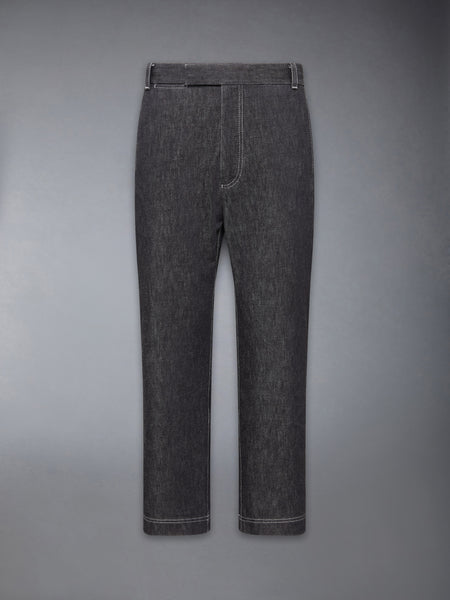 WASHED DENIM CONTRAST TOPSTITCHING UNCONSTRUCTED STRAIGHT LEG TROUSERS BLACK