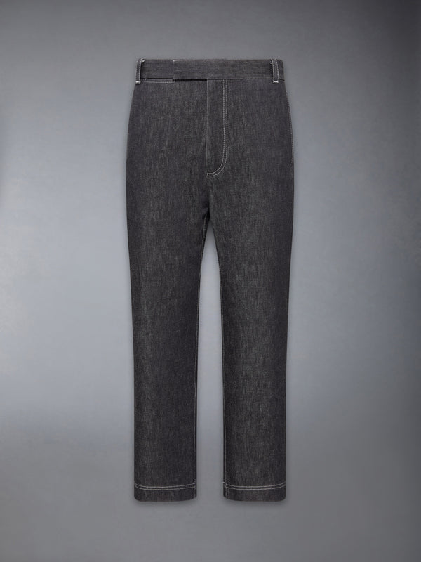 WASHED DENIM CONTRAST TOPSTITCHING UNCONSTRUCTED STRAIGHT LEG TROUSERS - featured image