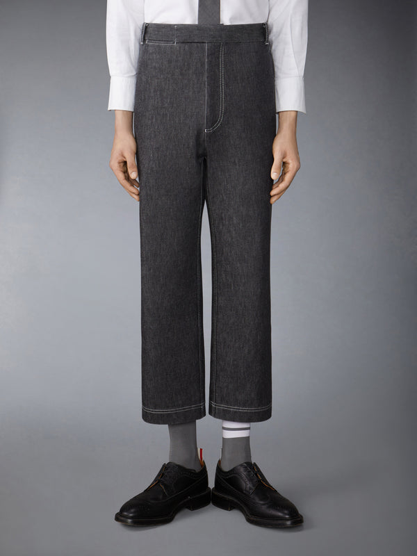 WASHED DENIM CONTRAST TOPSTITCHING UNCONSTRUCTED STRAIGHT LEG TROUSERS - image 1