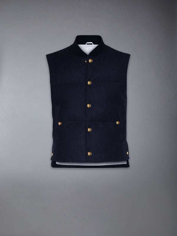 DOWNFILLED SNAP FRONT VEST W/ TONAL GROSGRAIN IN WOOL FLANNEL - featured image