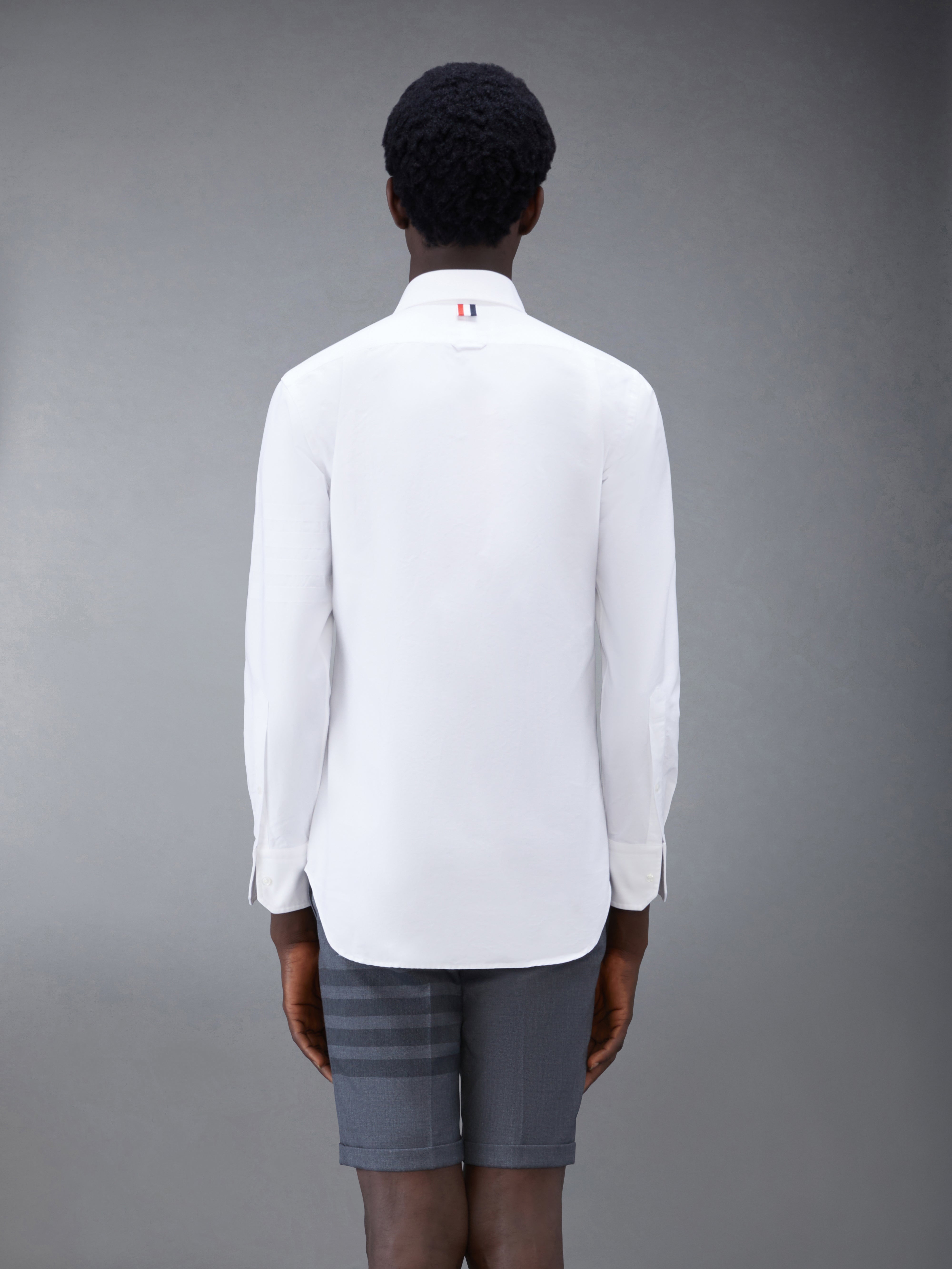 Thom Browne White Oxford LS Shirt White With Grey 4 Bar Size