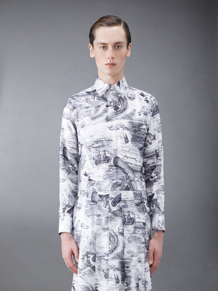 Nautical Toile Silk Twill Classic Fit Shirt BLK/WHT