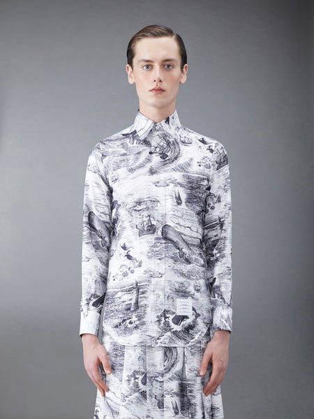 Nautical Toile Silk Twill Classic Fit Shirt BLK/WHT