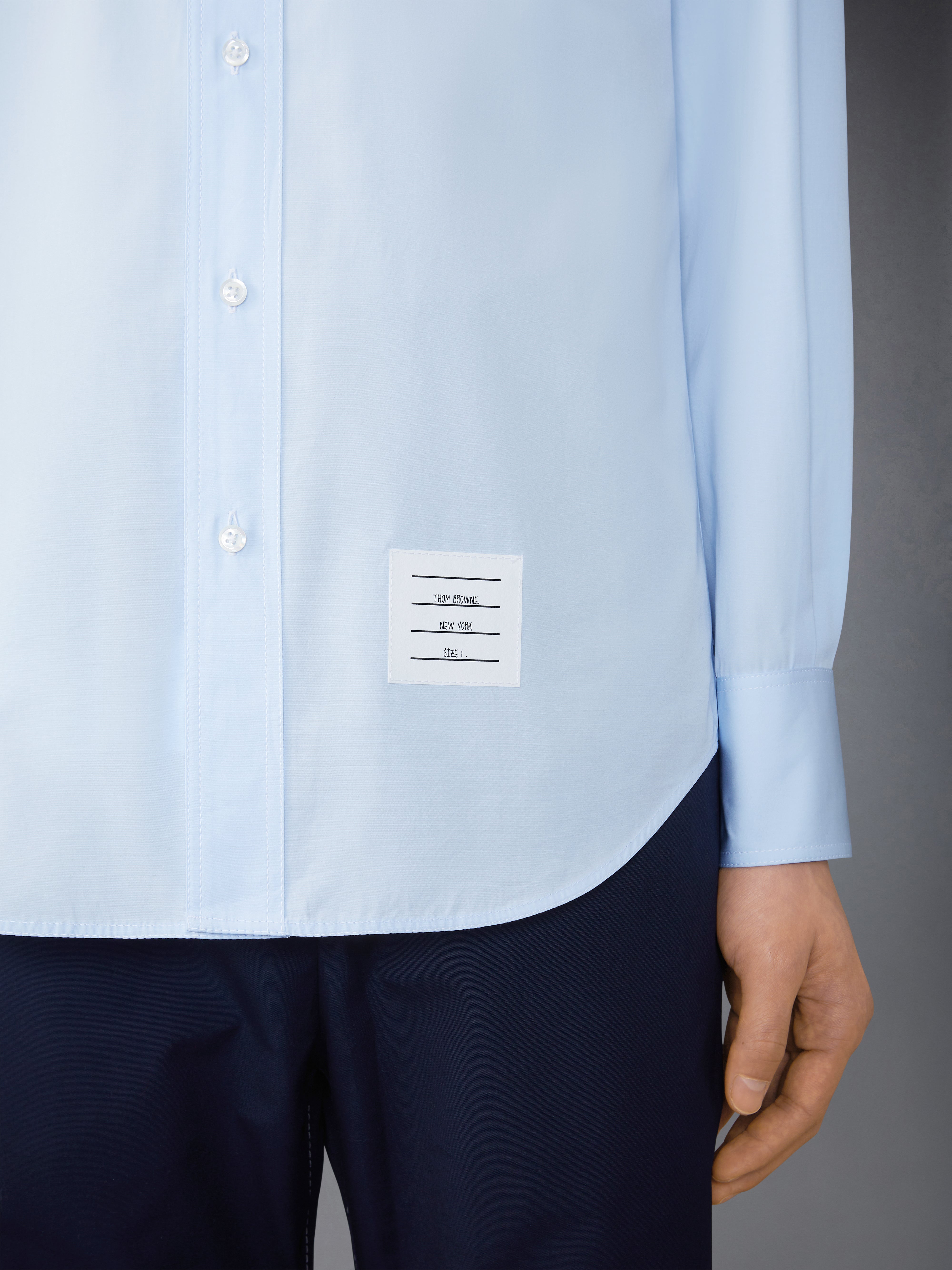 Solid Poplin Twin Needle Contrast Topstitch Shirt | Thom Browne