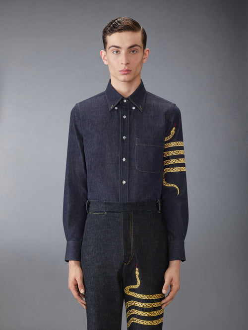 Straight Fit L/S Bd Shirt W/Radial Cornelly And Satin Stitch Snake 