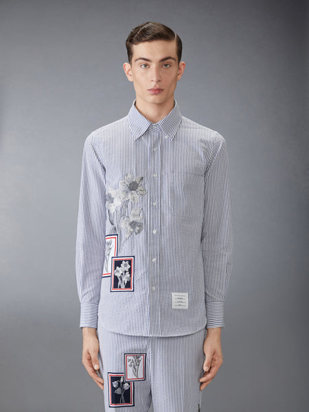 SEERSUCKER FRAMED FLORAL SHIRT NAVY