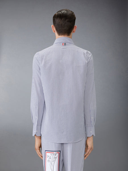 SEERSUCKER FRAMED FLORAL SHIRT NAVY