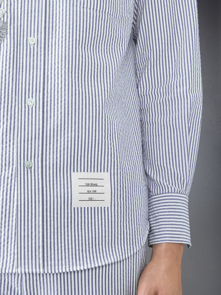 SEERSUCKER FRAMED FLORAL SHIRT NAVY