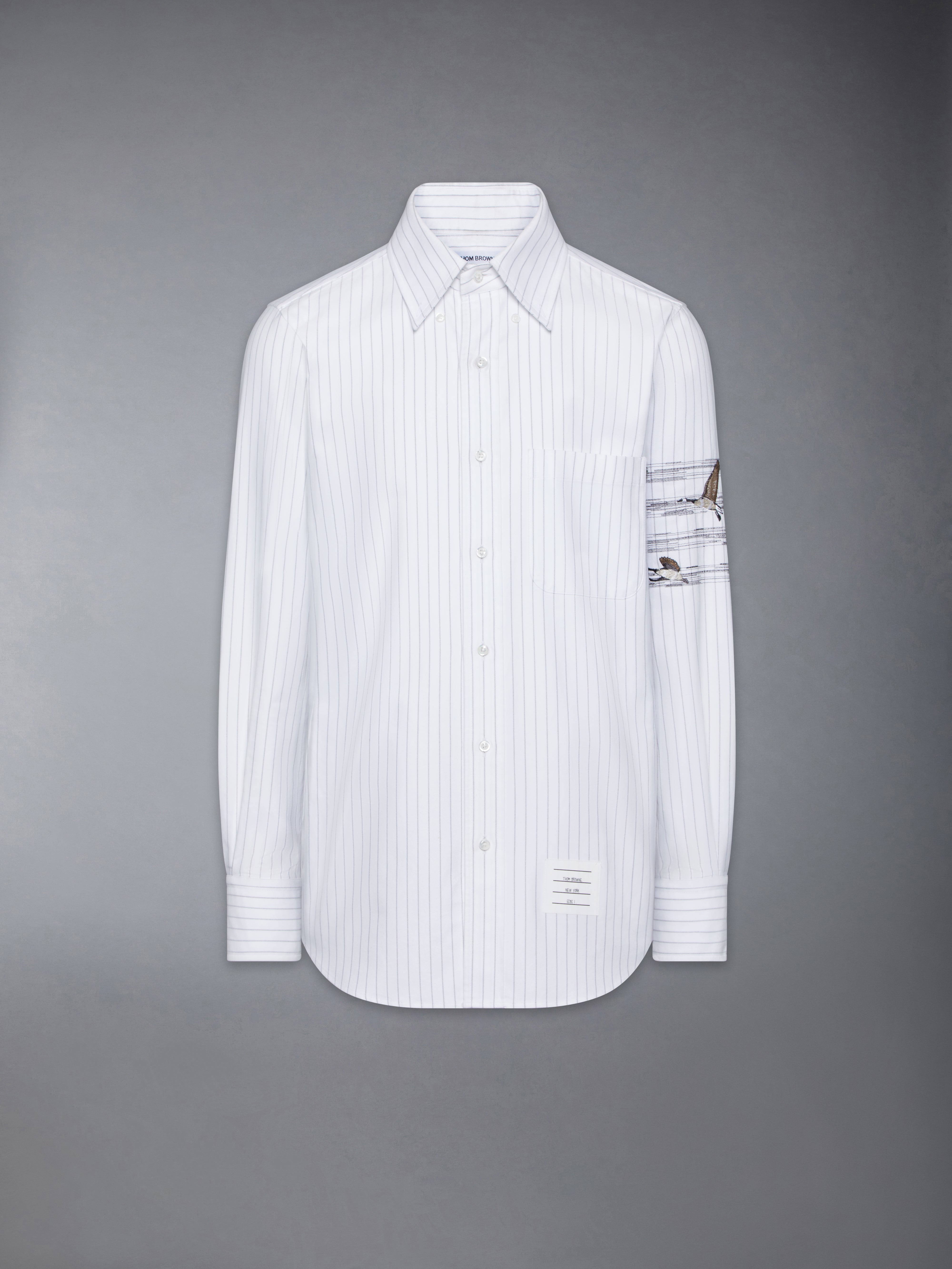Geese 4-Bar Pinstripe Oxford Shirt | Thom Browne