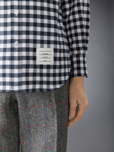 GINGHAM CHECK FLANNEL SATIN STITCH BIRDS SHIRT