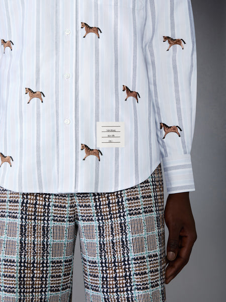 LUNAR NEW YEAR SATIN STITCH HORSE OXFORD SHIRT MEDIUM BLUE