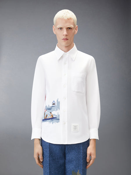 SCENIC SAILBOAT AND SHARK OXFORD SHIRT WHITE