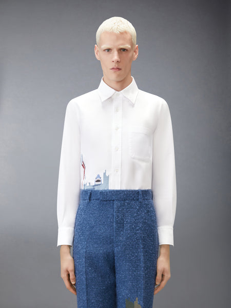 SCENIC SAILBOAT AND SHARK OXFORD SHIRT WHITE