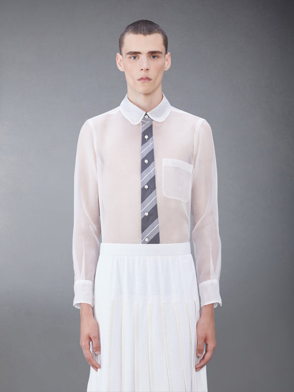 SILK ORGANZA TIE APPLIQUE ROUND COLLAR SHIRT - featured image