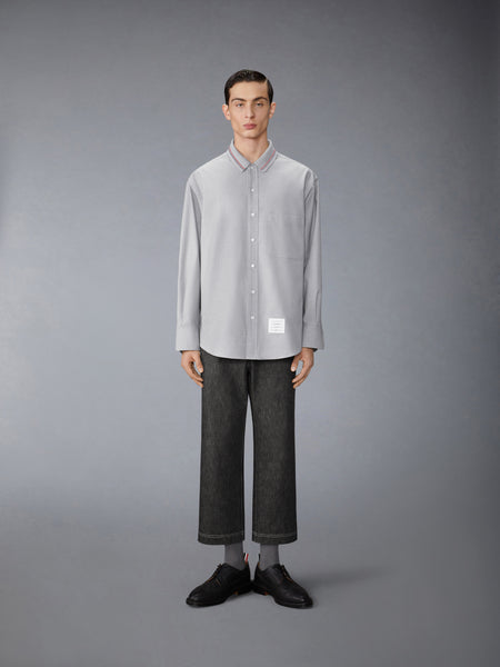 STRIPE COTTON FLANNEL OVERSIZED SHIRT MED GREY