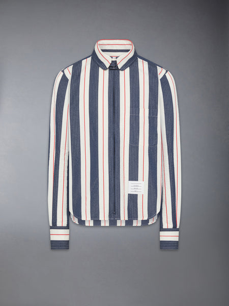 STRIPE SEERSUCKER ZIP UP SHIRT RWBWHT