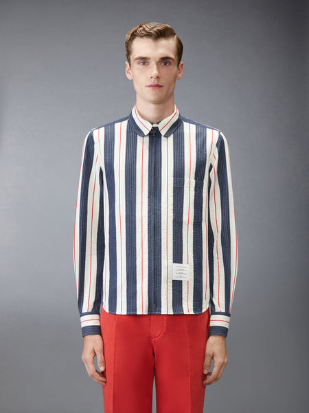 STRIPE SEERSUCKER ZIP UP SHIRT RWBWHT