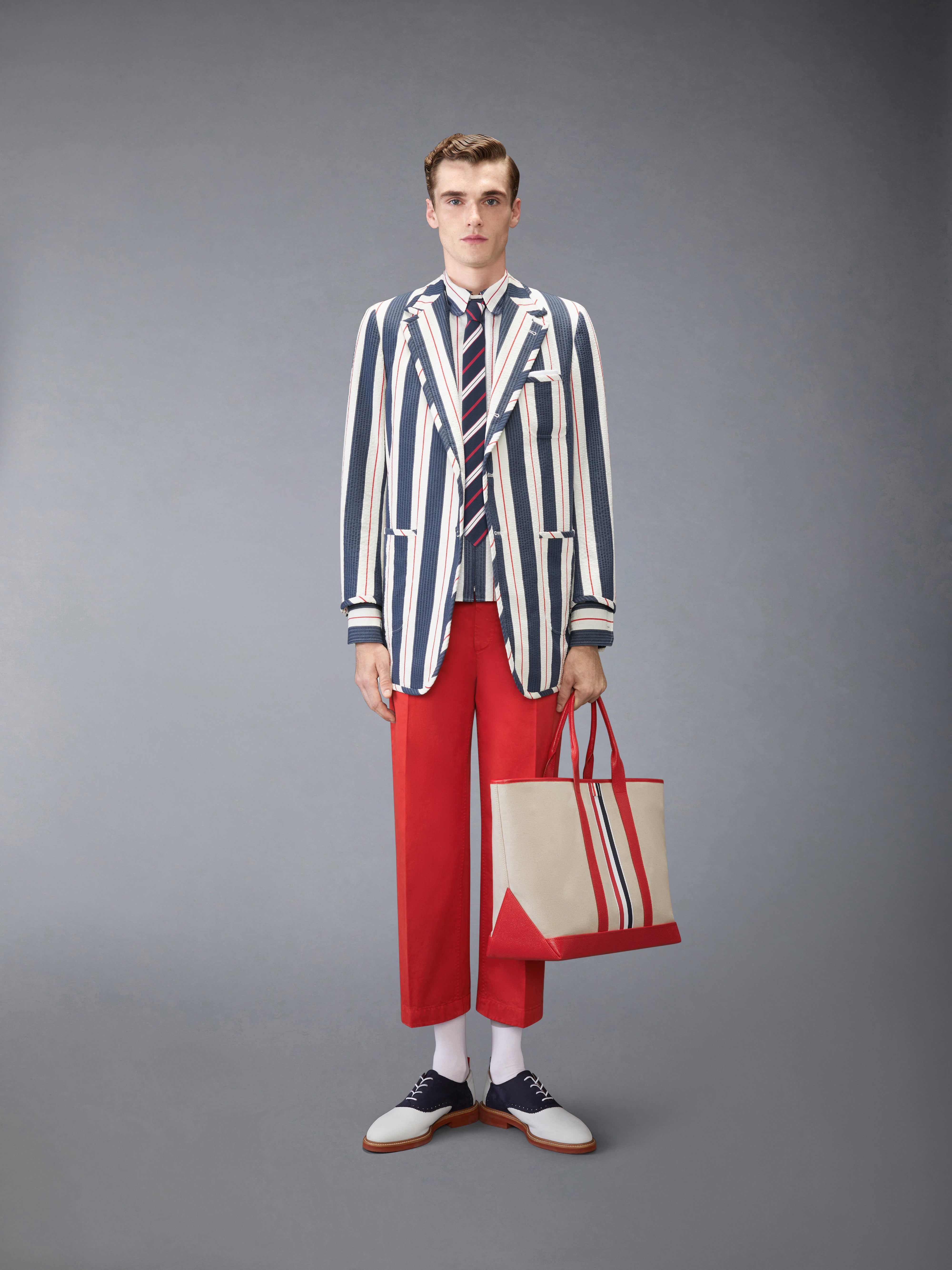 ストライプ シアサッカー ジップアップ シャツ | Thom Browne