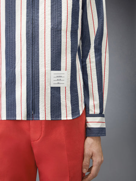 STRIPE SEERSUCKER ZIP UP SHIRT RWBWHT