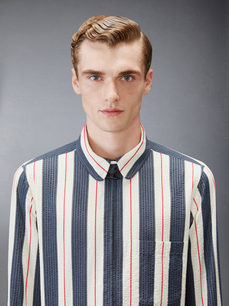 STRIPE SEERSUCKER ZIP UP SHIRT RWBWHT