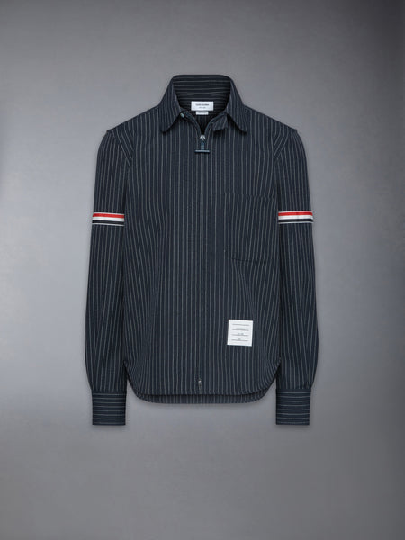 PINSTRIPE HIGH TWIST WOOL ZIP UP SHIRT
