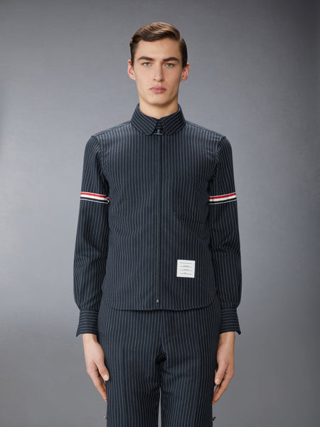 PINSTRIPE HIGH TWIST WOOL ZIP UP SHIRT