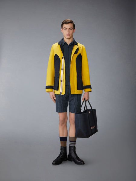 PINSTRIPE HIGH TWIST WOOL ZIP UP SHIRT