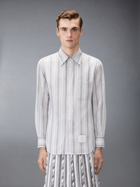 MADRAS COTTON REPP STRIPE ARMBAND SHIRT MED GREY