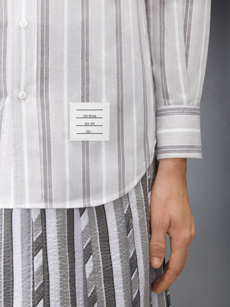 MADRAS COTTON REPP STRIPE ARMBAND SHIRT MED GREY