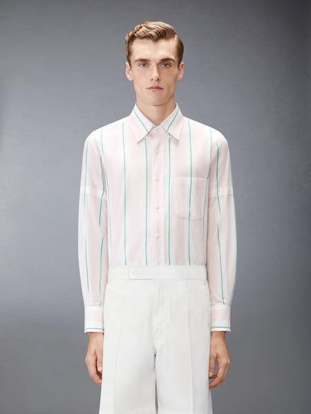 MADRAS COTTON CLASSIC STRIPE ARMBAND SHIRT LT PINK