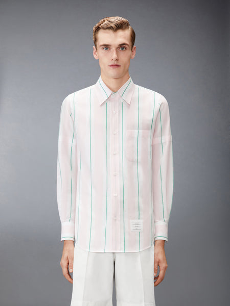 MADRAS COTTON CLASSIC STRIPE ARMBAND SHIRT LT PINK