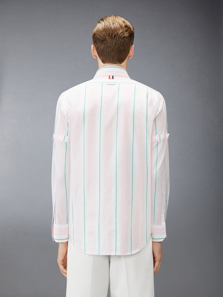 MADRAS COTTON CLASSIC STRIPE ARMBAND SHIRT LT PINK