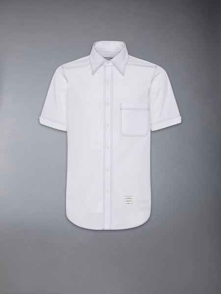 SOLID POPLIN CONTRAST TOPSTITCH SHORT SLEEVE SHIRT