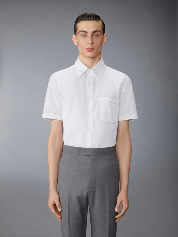 SOLID POPLIN TWIN NEEDLE CONTRAST TOPSTITCH SHIRT