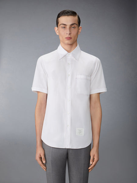 SOLID POPLIN CONTRAST TOPSTITCH SHORT SLEEVE SHIRT